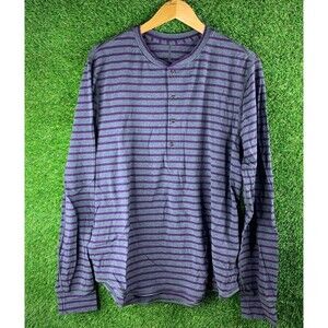 Lululemon T Shirt Mens L Gray Purple Stripe Henley Button Casual Pullover